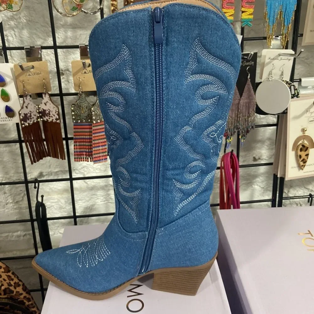 Just arrived blue denim cowboy boots - Picture 2 of 13